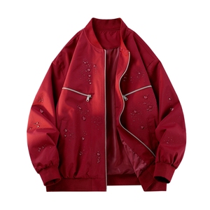 En la primavera de 2025, la nueva chaqueta americana impermeable con cuello de béisbol para hombre, estilo motociclista, es holgada, cómoda y transpirable. - Product Image 5