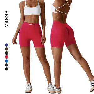 Женские спортивные штаны высокого качества, мягкие дышащие леггинсы с V-образной спинкой и эластичной спинкой, для занятий спортом, йогой, байкерские шорты