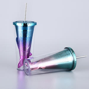 Personalizzato nuovo diamante brillante cristallo rosa borchie bicchiere <span class=keywords><strong>tazza</strong></span> caffè doppio strato plastica paglia Durian <span class=keywords><strong>tazza</strong></span> sirena tazze di succo - Product Image 4