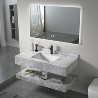 Meuble-lavabo mural de salle de bain de luxe moderne pour hôtel, 150 cm, avec double vasque en céramique et plateau en roche couleur blanc neige brillant