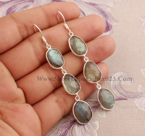 Boucles d'oreilles pendantes en pierre précieuse Labradorite naturelle en argent sterling 925 - Product Image 3