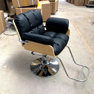 Fauteuil de Barbier Noir Rembourré, Chaise de Coiffure Pivotante avec Support Latéral, Mobilier Moderne pour Salon de Beauté - Product Image 1