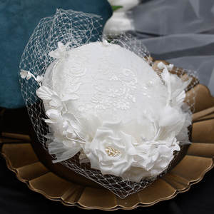 หมวกบีเร่ต์ผ้าตาข่ายสำหรับผู้หญิง,หมวกเจ้าสาวแฟชั่นผ้าซาตินสีขาวหมวก <span class=keywords><strong>Pillbox</strong></span> Kentucky Derby - Product Image 5