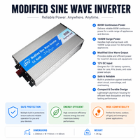 800W Modified Sine Wave Power Inverter DC 12V 24V to AC 110V 220V Converter with USB Port for Car RV Solar System
