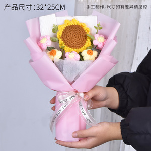 2025 Graduation Gift Knitted Rose Flowers Wholesale Handmade Wool Flower Crochet <b>Bouquet</b> - Product Image 4