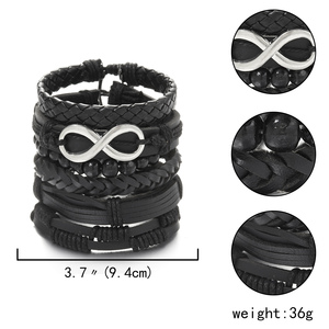 Lot de 6 Bracelets Punk en <span class=keywords><strong>Cuir</strong></span> Véritable pour Hommes <span class=keywords><strong>et</strong></span> Femmes, avec Breloques <span class=keywords><strong>et</strong></span> Perles en <span class=keywords><strong>Bois</strong></span>, Accessoires de Bijoux Manchette Tendance - Product Image 2