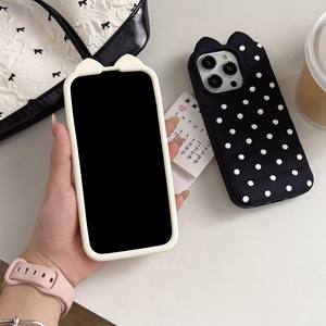 Anti-Fall Soft Silicone Mobile Phone Case for iphone 17/16/15 Pro Max Stereo Polka Dot Cat Ear 360 Protection for <strong>Apple14</strong>/13 12 - Product Image 4