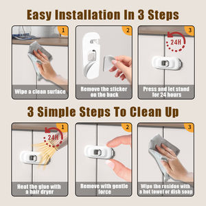 Verrous de sécurité pour enfants en plastique et loquets de porte de réfrigérateur français (PRODIGY GC008) - Verrous de sécurité pour armoires et tiroirs pour bébés, design moderne, installation rapide - Product Image 5