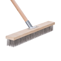 ZXD Offre Spéciale balai métallique robuste avec manche en bois (46 pouces), brosse à récurer pour sol en fil métallique rigide pour terrasse, terrasse, jardin, béton