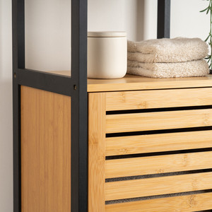 Slatted Bamboo <strong>Bathroom</strong> Slimline Storage <strong>Cabinet</strong> With Black Frame Modern Storage Holders &amp; Racks - Product Image 5