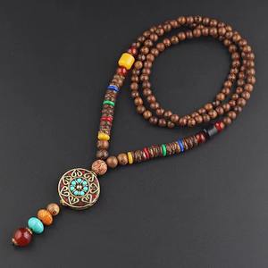 Vintage Nepal uzun budist Mala ahşap boncuklu kolye ve kolye kadınlar erkekler için etnik Bohemian Boho buda şanslı takı - Product Image 6