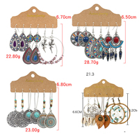 Parure de bijoux vintage plaqué argent avec pendentif goutte d'eau, feuille, coquillage et turquoise, boucles d'oreilles bohèmes pour femme