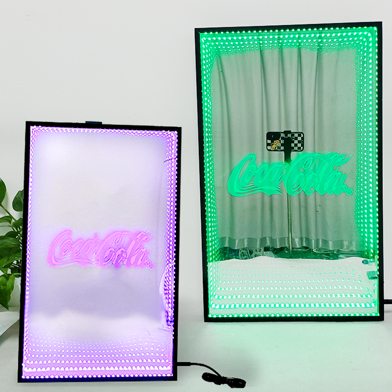 Apache Customized 3D Neon Light Advertising Box Thousand Layer Mirror Interactive Infinite Mirror Tunnel Panel for Hotels Taverns — view 1
