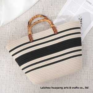 Bolso <span class=keywords><strong>de</strong></span> mano <span class=keywords><strong>de</strong></span> tela <span class=keywords><strong>de</strong></span> algodón tejido con asa rígida, diseño sencillo a rayas, para <span class=keywords><strong>mujer</strong></span>, verano <span class=keywords><strong>2022</strong></span>, bolsa <span class=keywords><strong>de</strong></span> almacenamiento - Product Image 3