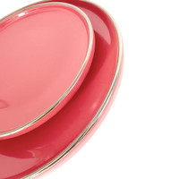 Service de table de luxe en grès rouge 16 pièces avec bordure dorée, assiettes en céramique émaillée colorée