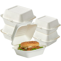 Boîte à hamburger biodégradable en bambou, écologique, jetable, 5 et 6 pouces, conteneur en bagasse, boîte en pulpe de canne à sucre, boîte à lunch