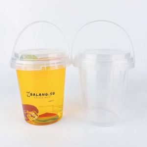 Wholesale CHUANGMEI Disposable Single Wall <b>Plastic</b> Fruits Container 32 oz <b>Drinking</b> Buckets <b>Cups</b> with Lid Silk Screen Printing - Product Image 3
