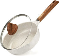 DONNOR Poêle à frire antiadhésive en aluminium moulé sous pression, durable, avec couvercle, 2,4 cm/28 cm, 2,8 L, compatible gaz et induction, avec logo personnalisé, couleur ivoire
