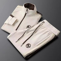 Ensemble deux pièces patchwork pour homme, veste slim tendance, style sport décontracté, couleur unie, thermique, luxe léger, automne, 100% coton