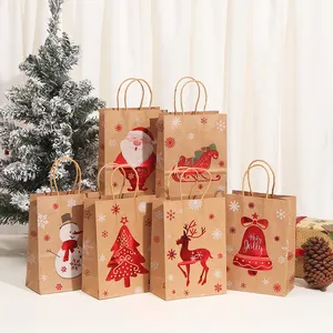 STOCK 21*15*8cm 크리스마스 새해 포장 선물 크래프트 종이 가방 인쇄 로고 애플 캔디 패키지 간식 선물 종이 가방