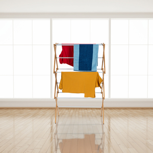 Séchoir à linge pliable à 3 niveaux, type sol, en acier et <span class=keywords><strong>bambou</strong></span>, extensible, pour salle de bain - Product Image 6