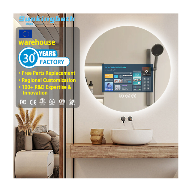Magic Waterproof Modern Wall Mounted Mirror Round Led Bathroom Android Tv Mirror Sink and Led Smart Tv Mirror