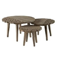 Table basse ronde en bois massif Layla, 80 cm, table centrale en bois artisanale pour salon, meubles de maison