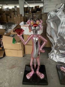 Figura pop de dibujos animados de fibra de vidrio, estatua de Pantera Rosa, centro comercial personalizado al aire libre, escultura de Animal Pantera Rosa - Product Image 3