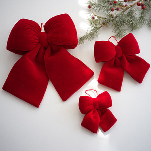 Ornement en velours rouge rembourré avec nœud, plusieurs tailles, décoration suspendue pour sapin de Noël, couronne, boîte cadeau, fête de Noël - Product Image 2