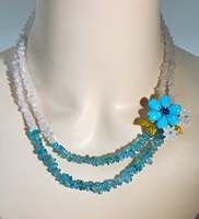 Collier ras du cou multicouche en cristal bohème avec perles de pierre de lune et d'apatite naturelle pour femme - Cadeau d'été