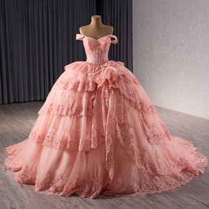 Robe de soirée rose en tulle et dentelle avec appliques, longue robe de bal, robe de Sweet 16 Rsm241089-2 - Product Image 6