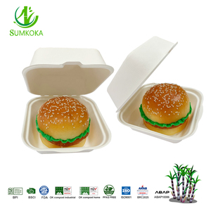 SUMKOKA Embalagens Descartáveis de Bagasse Tipo Clamshell 6x6 Polegadas ISO, 100% Compostáveis e Ecológicas, Caixas Go Boxes para Festas - Product Image 1