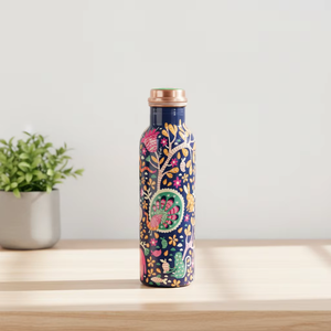 Premium 1 Litre Peacock Art Copper Water <b>Bottle</b> Leakproof Seamless Ayurvedic Yoga <b>Flask</b> Handcrafted Gym Wellness Drinkware - Product Image 2