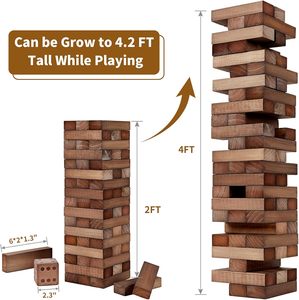 Tour géante personnalisée à empiler, 54 pièces en bois de pin, jeu de construction avec 1 jeu de dés - Bloc classique - Product Image 6