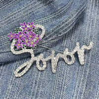 Nouvelle Arrivée Broche en strass SOROR motif fleur violette Delta, pour membre de sororité, style Diva, épinglette de revers