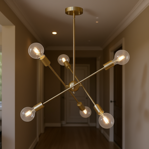 Lampadario moderno Sputnik a 6 luci in nichel spazzolato e oro, plafoniera per illuminazione a sospensione per corridoio - Product Image 2