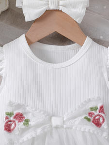 Ensemble d'été pour bébé fille : haut triangle à col Khail volanté + bas + accessoires pour <span class=keywords><strong>cheveux</strong></span> avec nœud, en Spandex/Polyester doux - Product Image 3