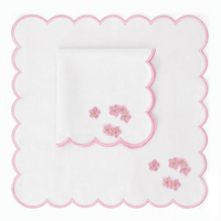 Serviettes de table brodées de style français élégant, bord festonné, finition lavée, sur mesure, embellissements romantiques à la fleur de cerisier