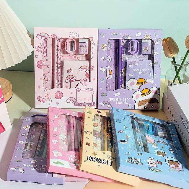 Wholesale Back to School Stationery Set Cute Cartoon Portable Stationery for Primary School Kids Gift