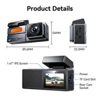 Caméra embarquée double objectif WiFi 2K QHD personnalisée, caméra de voiture avant et arrière 1080P, écran IPS 1,47 pouces, enregistrement en boucle, vision nocturne, DVR de voiture