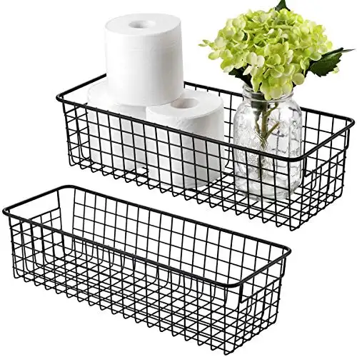 Farmhouse Decor 2 Pack Metal Wire Basket Storage Bin Organizer Rustic Toilet Paper Holder for Bathroom