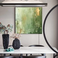 Peinture à l'huile texturée verte peinte à la main, grande toile abstraite pour décoration murale moderne