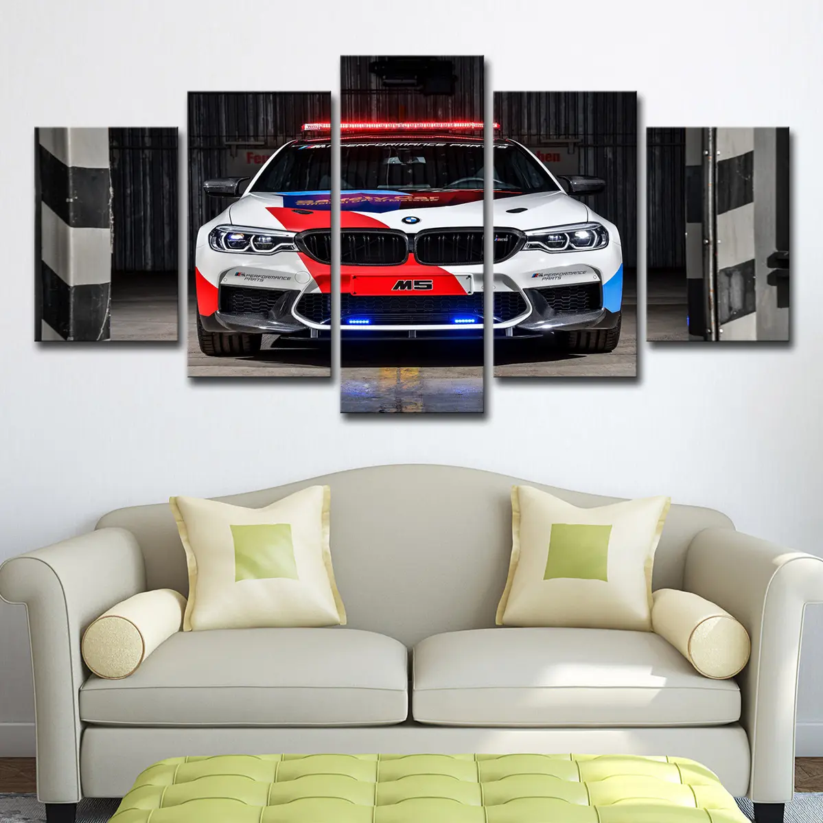Impressão em tela para decoração de escritório doméstico, cartela de alta resolução com 5 painéis à prova d'água para BMW M5 Sport, arte de parede de carro, imagem de pôster