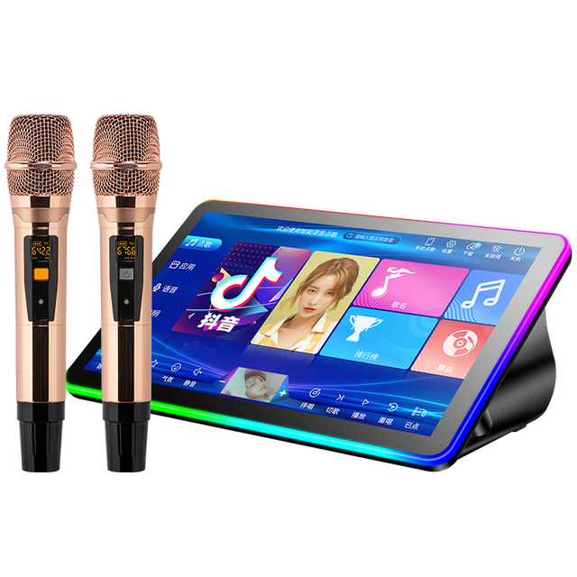 New Version Portable Karaoke Machine 18" 4IN 1 2TB Mini Karaoke Player Karaoke Set Professional Microphone Wireless Double