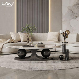 ドバイデザインコーヒーテーブル高級ヴィラカスタムホテルホーム家具楕円形ステンレススチールベースゴールドセンターテーブル - Product Image 4