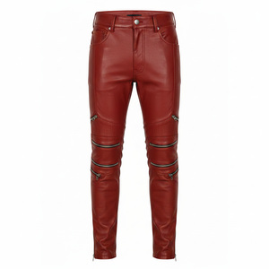 Pantalon de jogging décontracté en cuir pour homme, brodé, coupe droite, tissu personnalisé, ajustement régulier, coupe slim, braguette boutonnée - Product Image 2