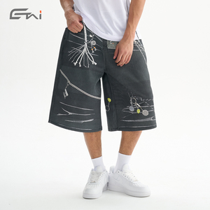Summer Vintage Baggy 3/4 Denim Shorts Unisex Trompe L'oeil <span class=keywords><strong>Bermuda</strong></span> <span class=keywords><strong>Jeans</strong></span> Hommes Noir Jorts Baggy - Product Image 1