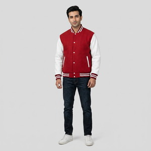 Classic Urban Varsity <b>Jacket</b> Wool Blend Sleeves Stand Front Snap Closure Ribbed Trim Streetwear Daily College OEM ODM Supplier - Product Image 1