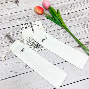 Sacs d'emballage personnalisés pour baguettes, sac en coton avec cordon de serrage pour baguettes, couteau et fourchette - Product Image 1