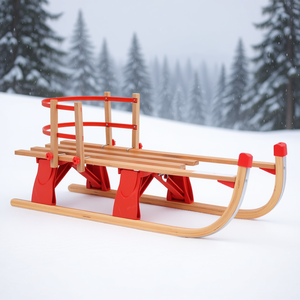 Red Wood Folding <b>Snow</b> Sledge 46.9 In With Backrest For Children <b>Sledding</b> Winter Fun - Product Image 2